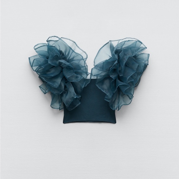 ZARA ORGANZA CROP TOP DUCK BLUE - Picture 3 of 8